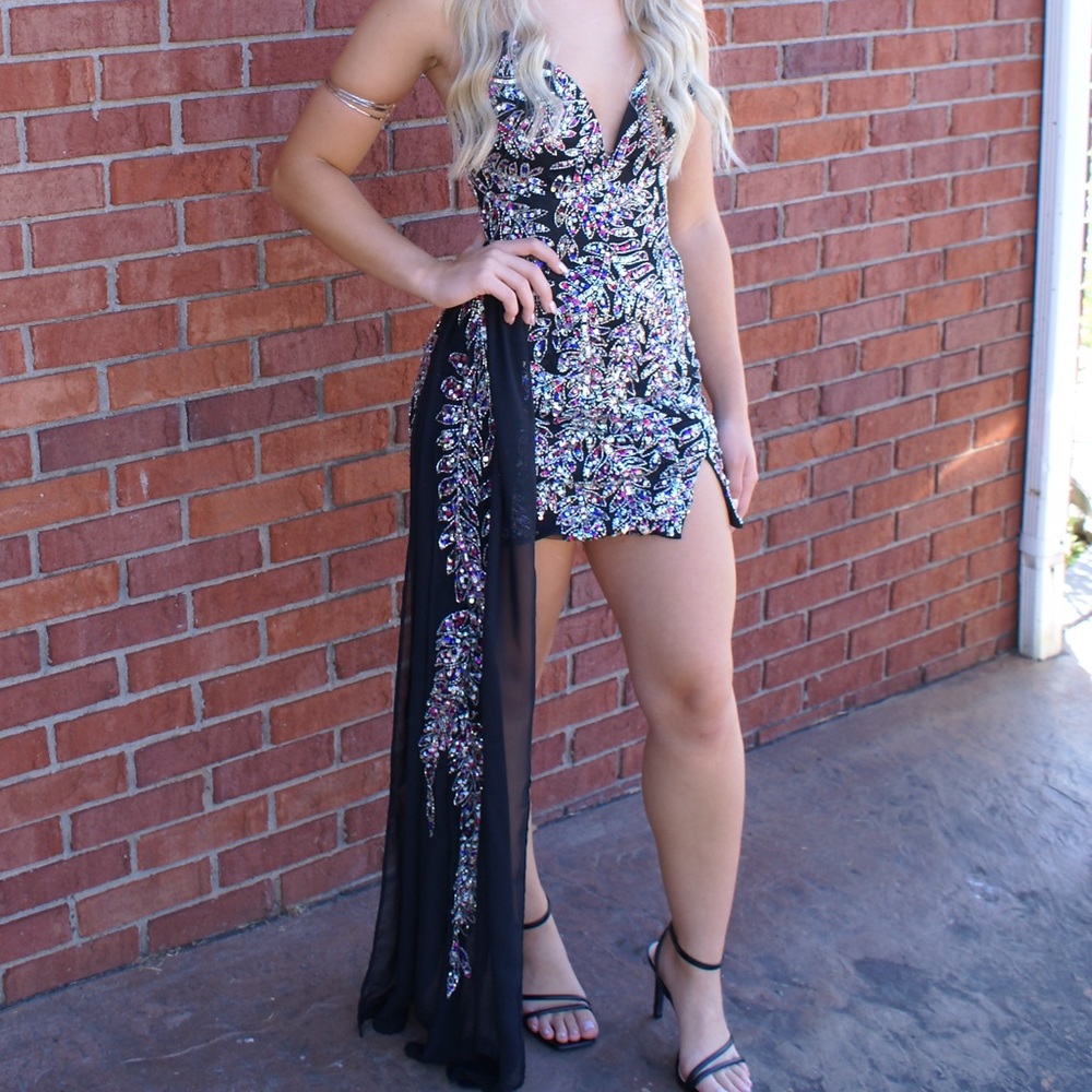 Custom Primavera Black Dress with Colorful Sequins